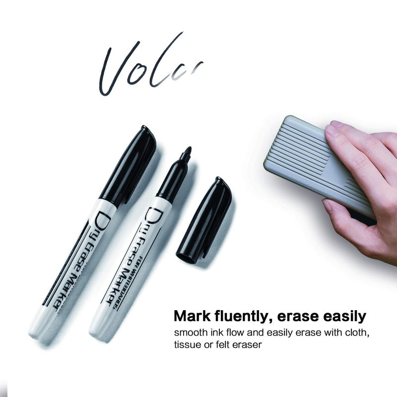 Volcanics Black Dry Erase Markers Low Odor Fine Whiteboard Markers Thin Box of 12 - Image 4